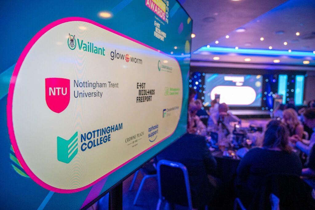 An image of a room set up for an awards celebration